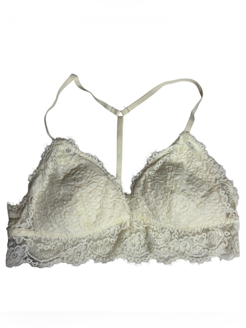 Aerie cream lace v neck padded racer back bralette size S